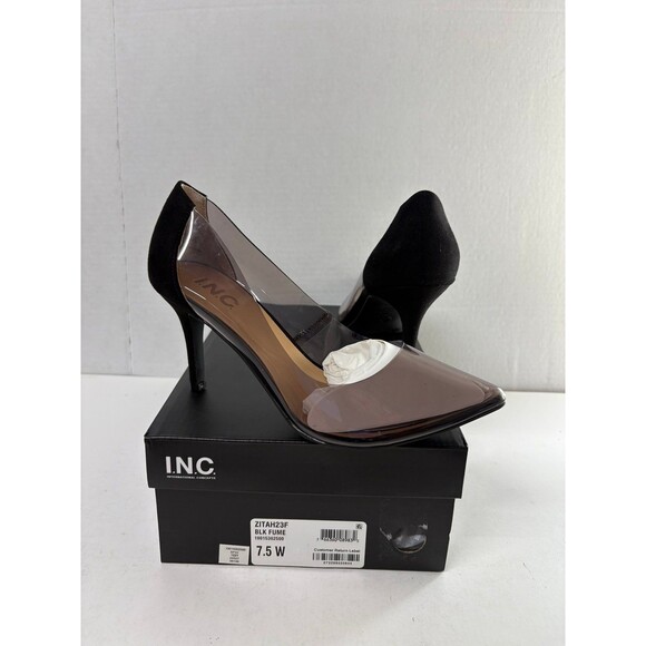 INC Women's Zitah Black Fume Vinyl Pointed Toe Pumps Stiletto Heel Size 7.5 Wide - Picture 1 of 6